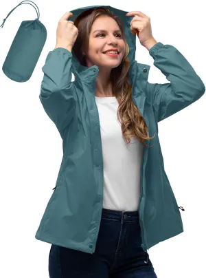 33,000ft Women's Rain Jacket Waterproof Lightweight Packable Raincoat with Hood for Golf Hiking Travel Windbreaker