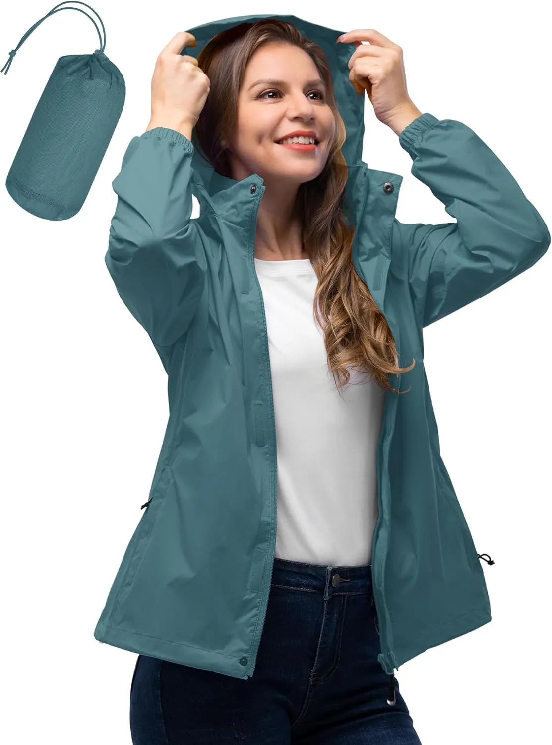 33,000ft Women's Rain Jacket Waterproof Lightweight Packable Raincoat with Hood for Golf Hiking Travel Windbreaker