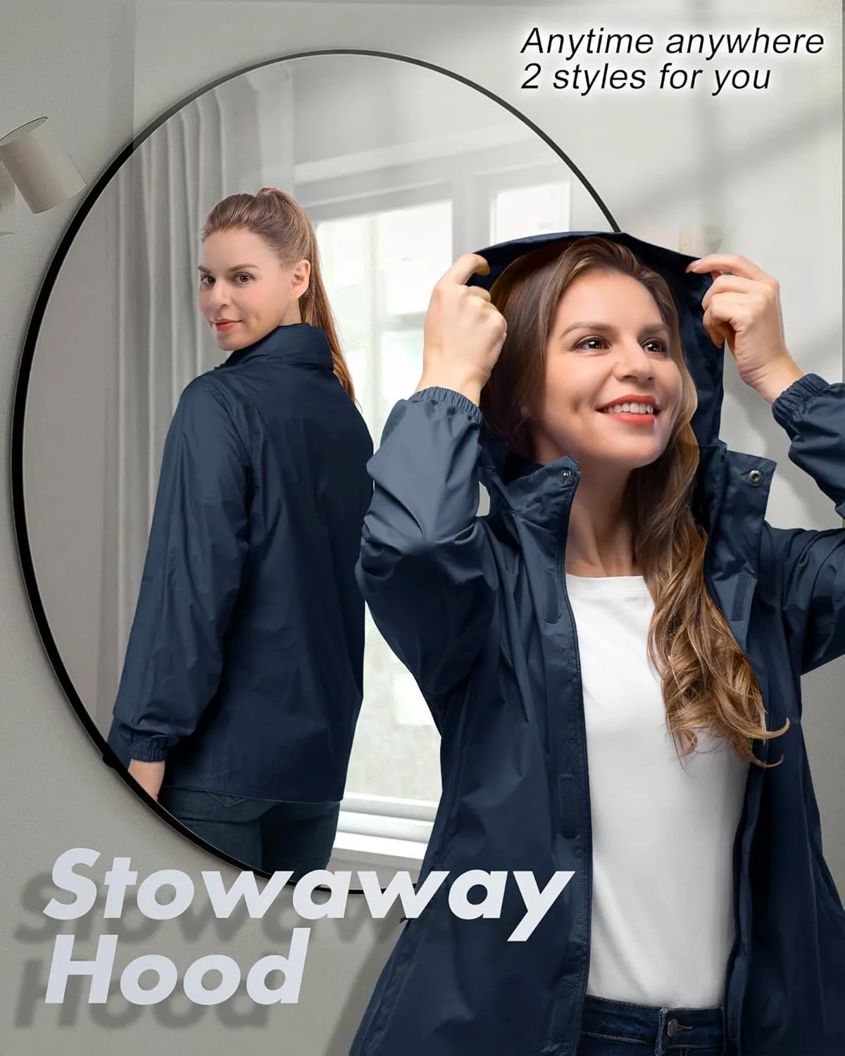 33,000ft Women's Rain Jacket Waterproof Lightweight Packable Raincoat with Hood for Golf Hiking Travel Windbreaker