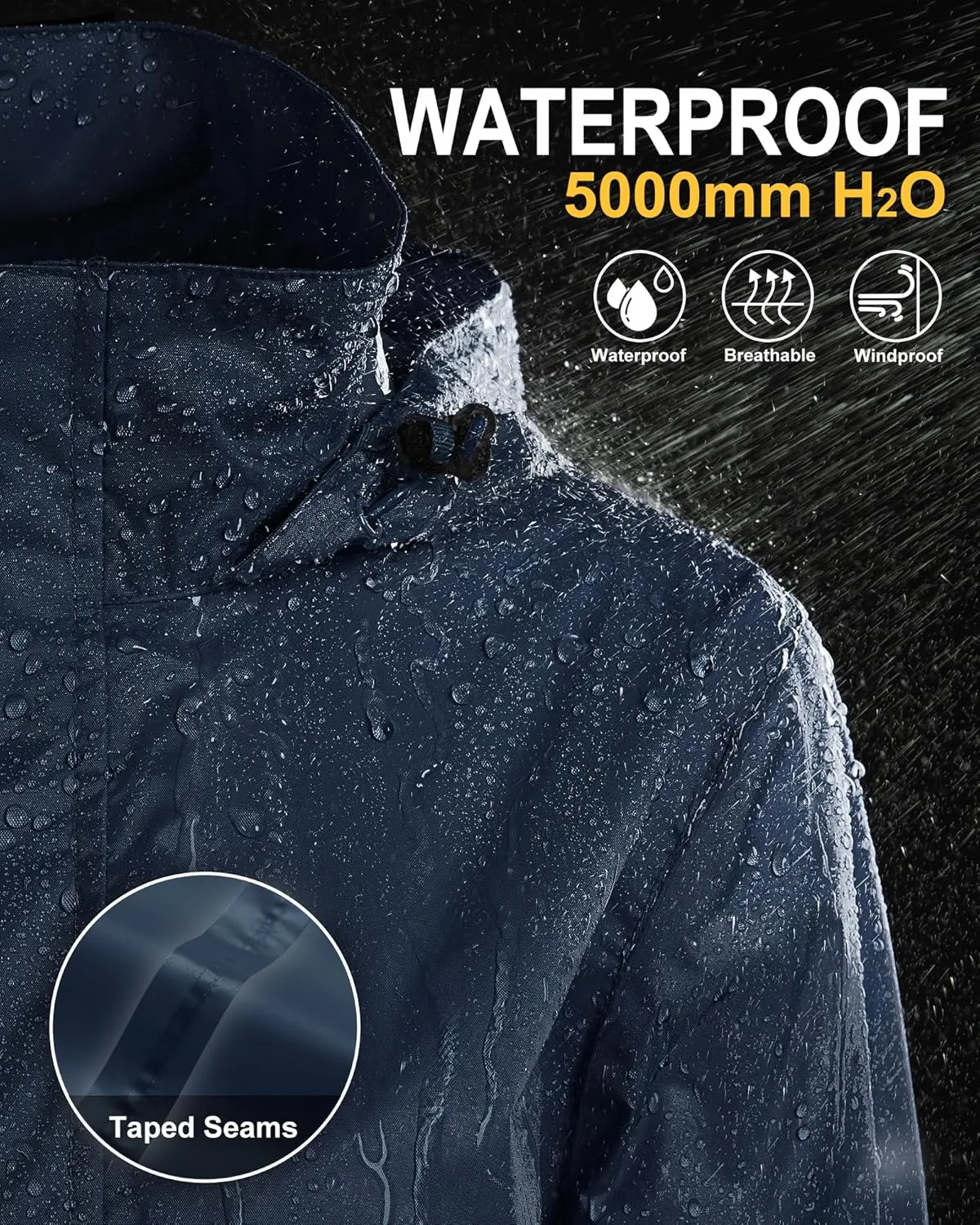 33,000ft Women's Rain Jacket Waterproof Lightweight Packable Raincoat with Hood for Golf Hiking Travel Windbreaker