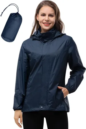 33,000ft Women's Rain Jacket Waterproof Lightweight Packable Raincoat with Hood for Golf Hiking Travel Windbreaker