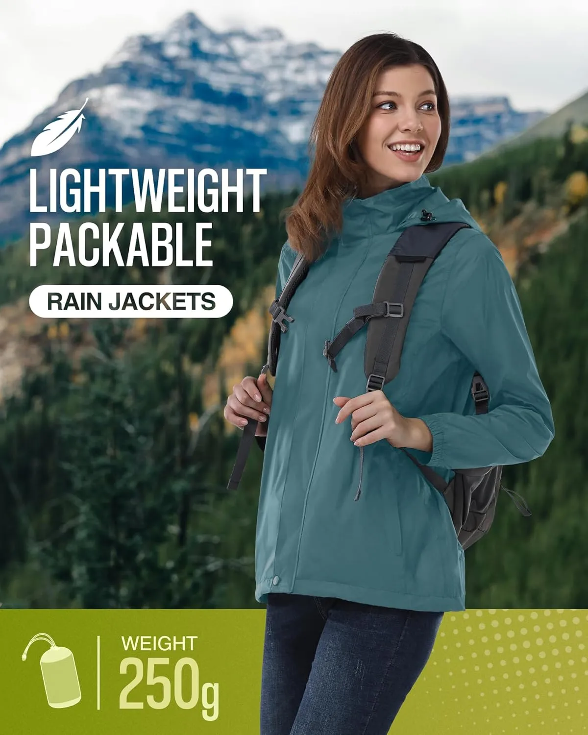 33,000ft Women's Rain Jacket Waterproof Lightweight Packable Raincoat with Hood for Golf Hiking Travel Windbreaker