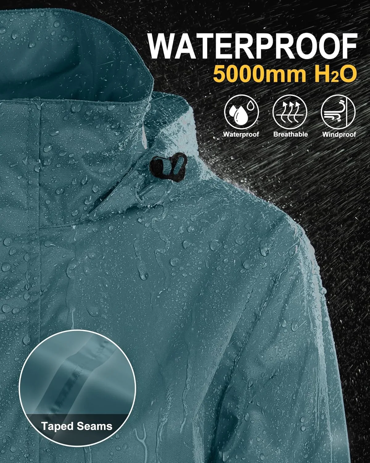 33,000ft Women's Rain Jacket Waterproof Lightweight Packable Raincoat with Hood for Golf Hiking Travel Windbreaker
