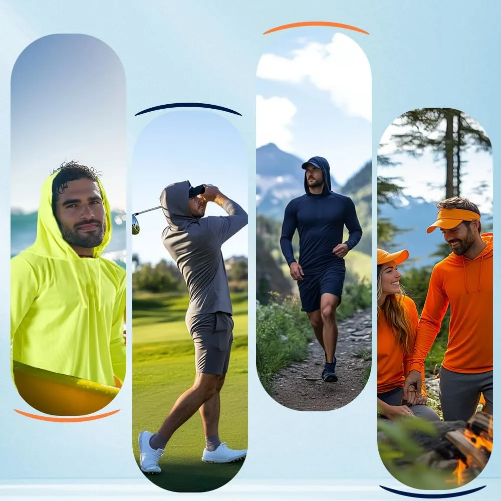 3PC or 6PC Mens UPF 50  Sun Protection Lightweight Long Sleeve Hoodie, Quick-Dry SPF UV Shirt for Outdoor Active Wear