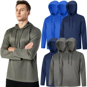 3PC or 6PC Mens UPF 50  Sun Protection Lightweight Long Sleeve Hoodie, Quick-Dry SPF UV Shirt for Outdoor Active Wear