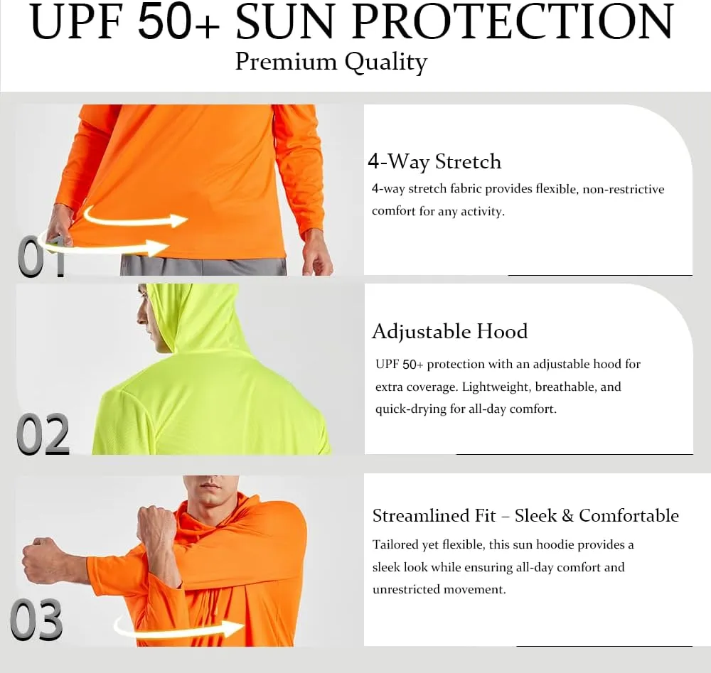 3PC or 6PC Mens UPF 50  Sun Protection Lightweight Long Sleeve Hoodie, Quick-Dry SPF UV Shirt for Outdoor Active Wear