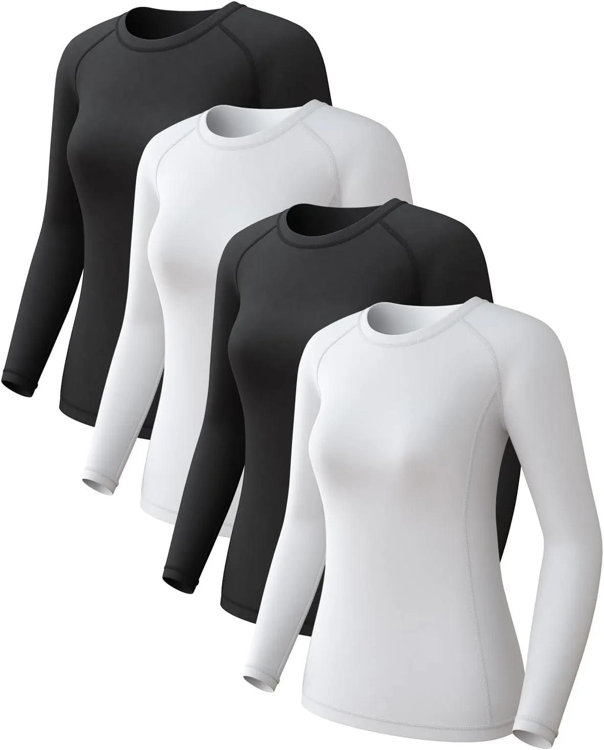 4 Pack Women's Compression Shirts Long Sleeve Athletic Workout Tops Sun Protection Cool Dry Undershirt for Yoga Gym