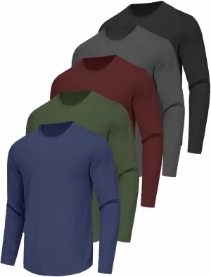 5 Pack Mens Long Sleeve Quick Dry Active Athletic T Shirt Running Gym Workout Tee Tops
