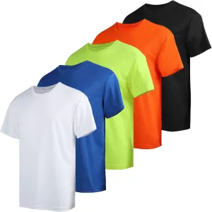 5 Pack Mens Workout T Shirts Running Athletic Quick Dry Short Sleeve Crew Neck Polyester Summer Performance Tee