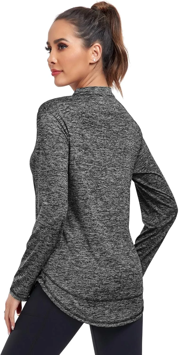 Absttith Women's Long Sleeve Workout Shirts Running Yoga Tops Athletic V Neck Sport Tee Side Split