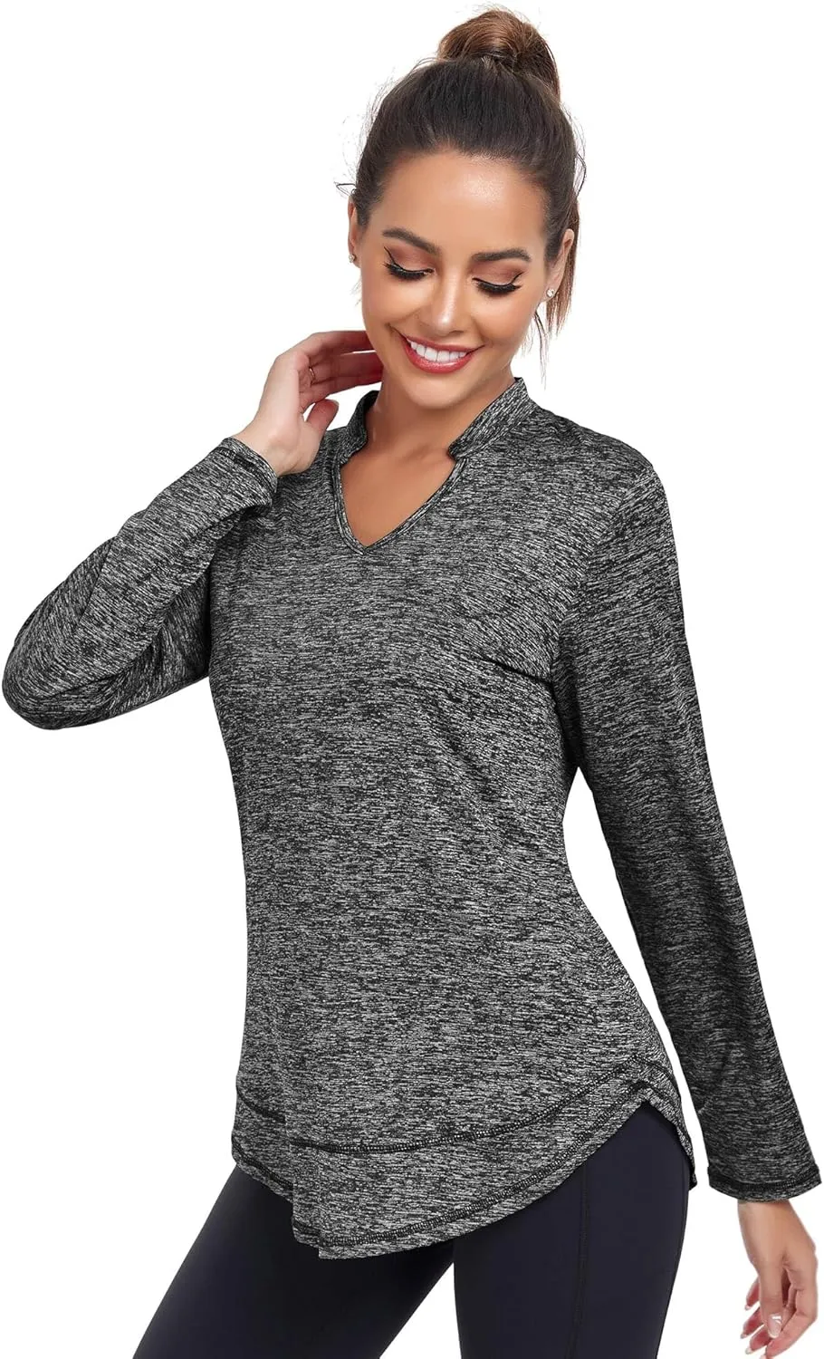 Absttith Women's Long Sleeve Workout Shirts Running Yoga Tops Athletic V Neck Sport Tee Side Split