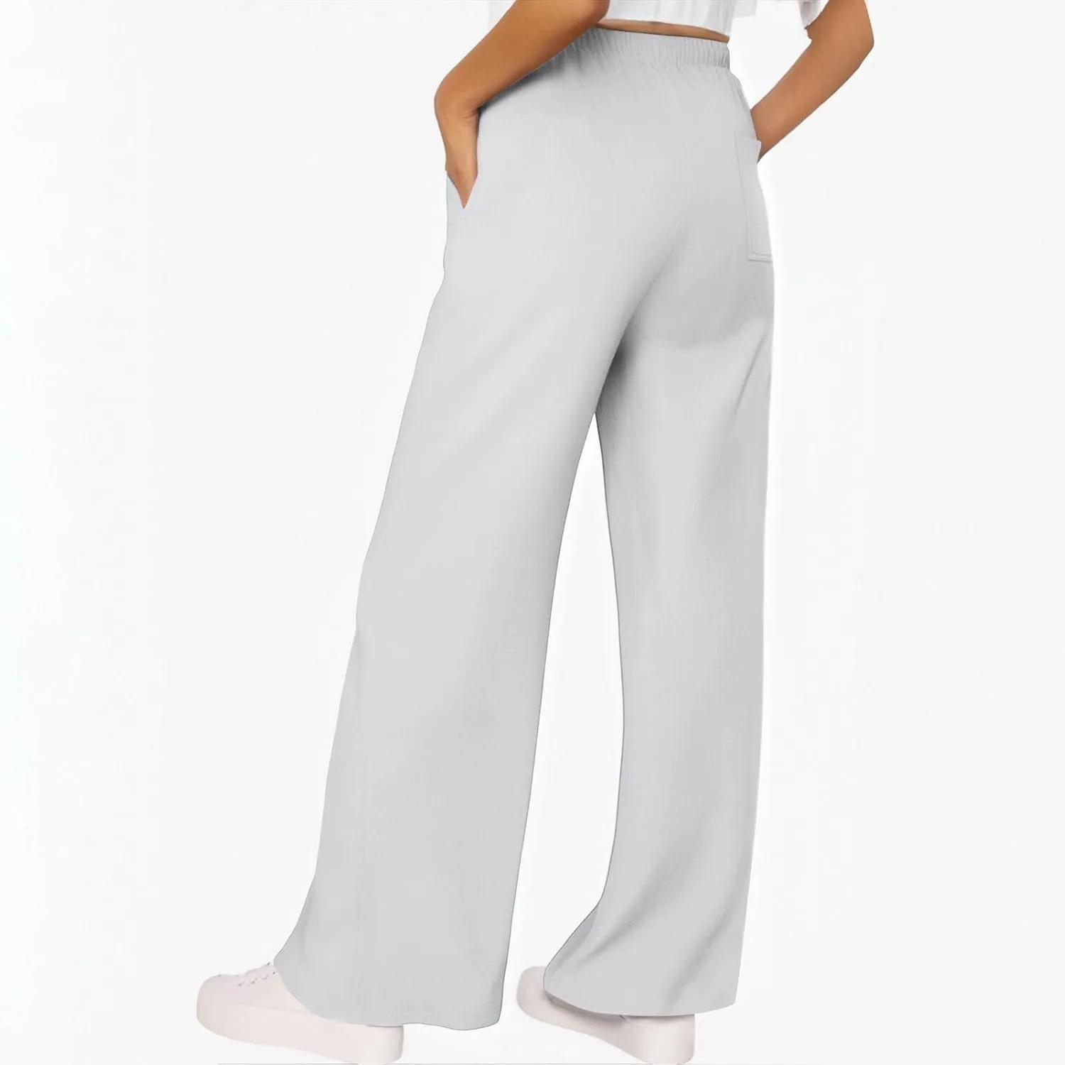 ADHOWBEW Lightweight Capri Pants for Women Casual Cotton Summer Dressy High Waist Drawstring Flowy Slacks with Pockets