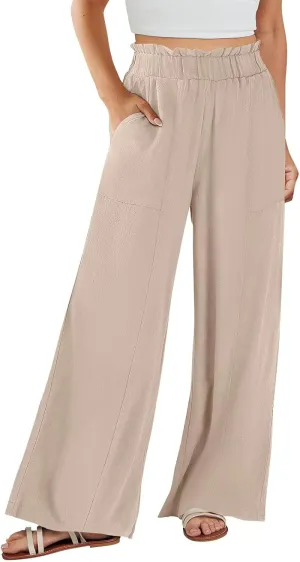ADHOWBEW Linen Dress Pants Women Cotton Plus Size Dressy Petite Work Flowy Casual Lounge Stretch High Waisted Cotton Pants