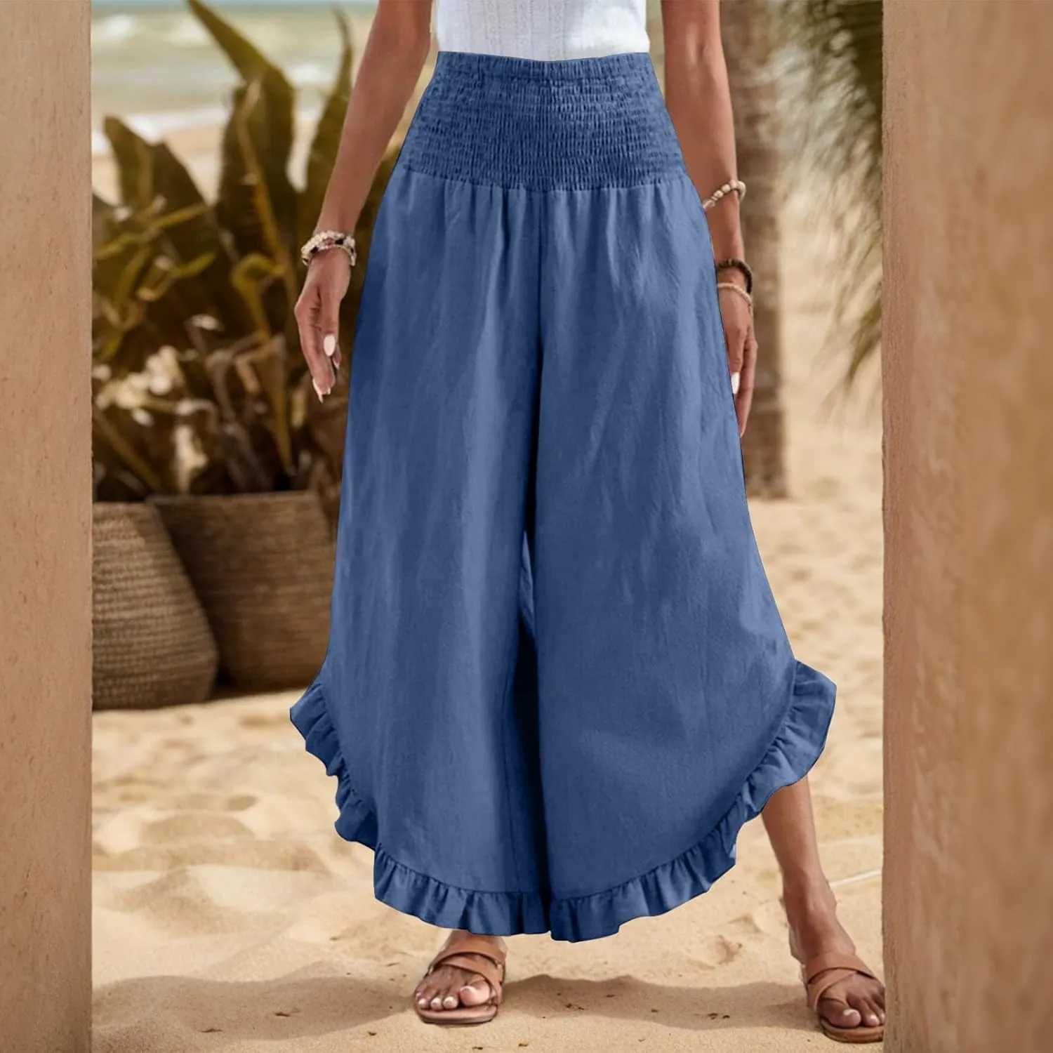 ADHOWBEW Linen Pants for Women Work High Waisted Lounge Plus Size Stretch Cotton Casual Dressy Flowy Pants Bottoms