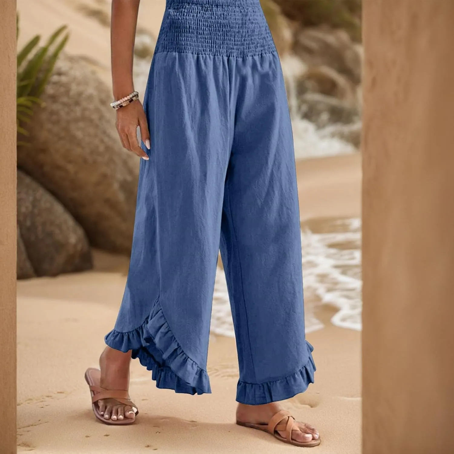 ADHOWBEW Linen Pants for Women Work High Waisted Lounge Plus Size Stretch Cotton Casual Dressy Flowy Pants Bottoms