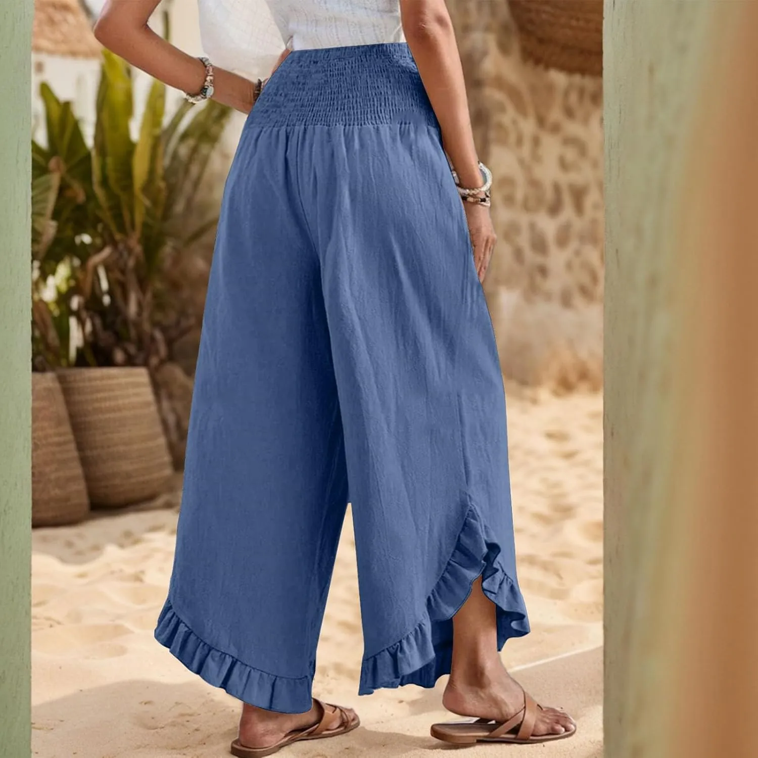 ADHOWBEW Linen Pants for Women Work High Waisted Lounge Plus Size Stretch Cotton Casual Dressy Flowy Pants Bottoms