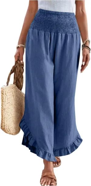ADHOWBEW Linen Pants for Women Work High Waisted Lounge Plus Size Stretch Cotton Casual Dressy Flowy Pants Bottoms