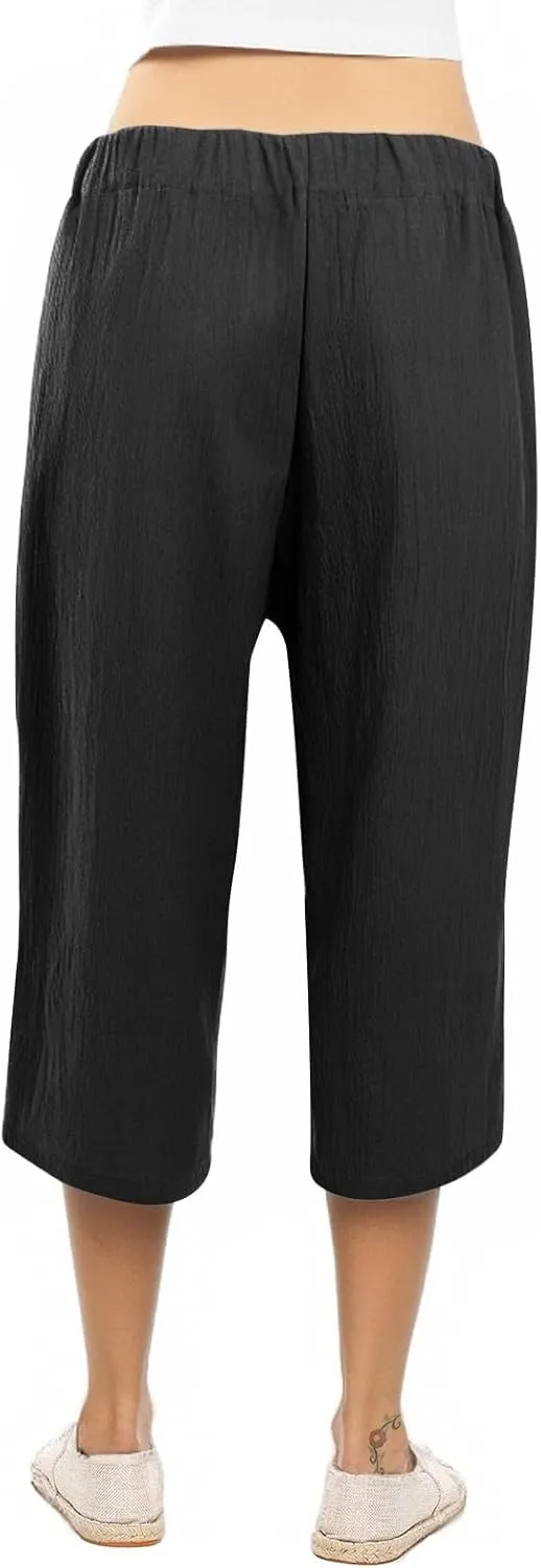ADHOWBEW Linen Pants Women Stretch Flowy Work Cotton Dressy Petite Plus Size Casual Lounge High Waisted Dress Pants
