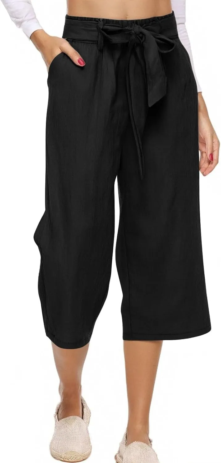 ADHOWBEW Linen Pants Women Stretch Flowy Work Cotton Dressy Petite Plus Size Casual Lounge High Waisted Dress Pants