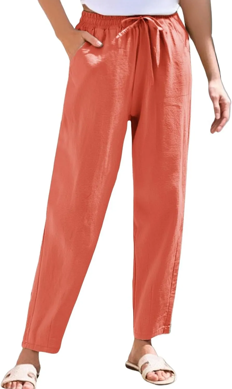 ADHOWBEW Linen Pants Women Work Petite Casual Cotton Dressy High Waisted Lounge Plus Size Stretch Pants Bottoms