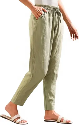 ADHOWBEW Linen Pants Women Work Petite Casual Cotton Dressy High Waisted Lounge Plus Size Stretch Pants Bottoms