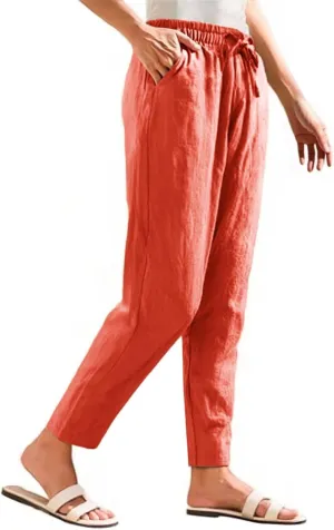 ADHOWBEW Linen Pants Women Work Petite Casual Cotton Dressy High Waisted Lounge Plus Size Stretch Pants Bottoms