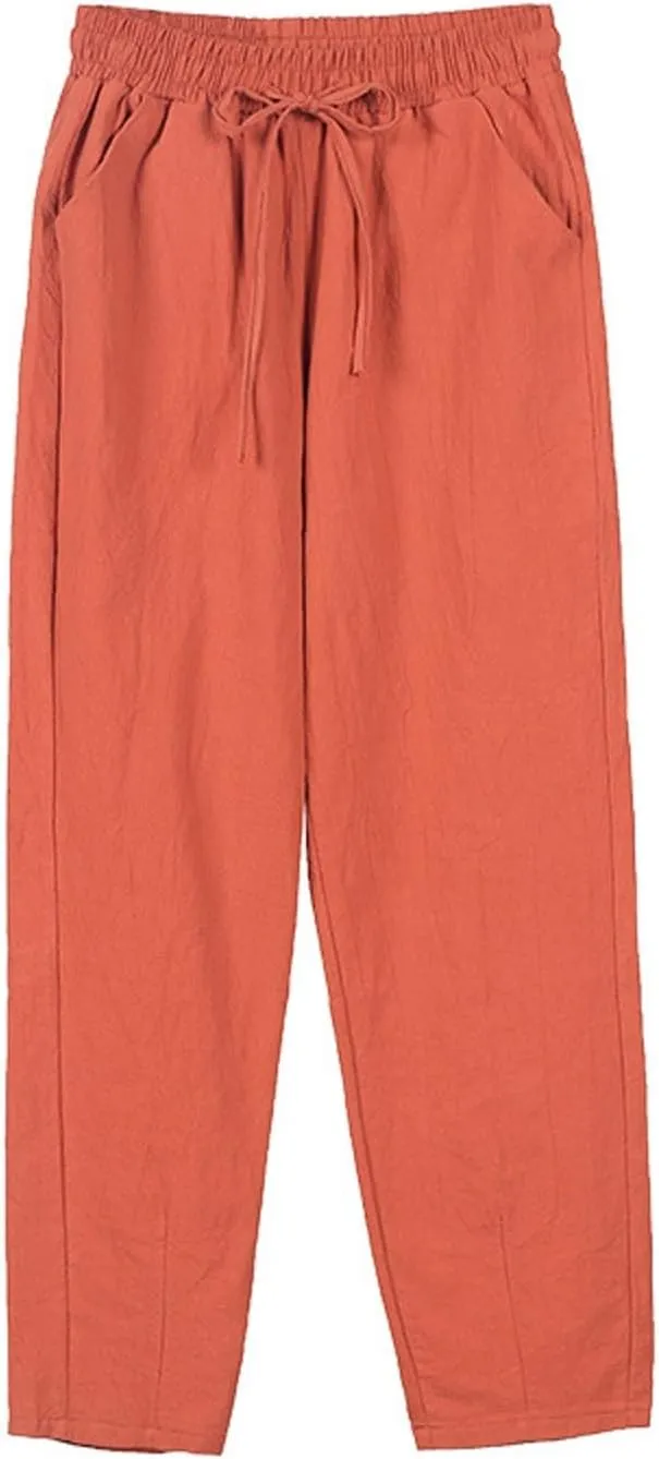ADHOWBEW Linen Pants Women Work Petite Casual Cotton Dressy High Waisted Lounge Plus Size Stretch Pants Bottoms