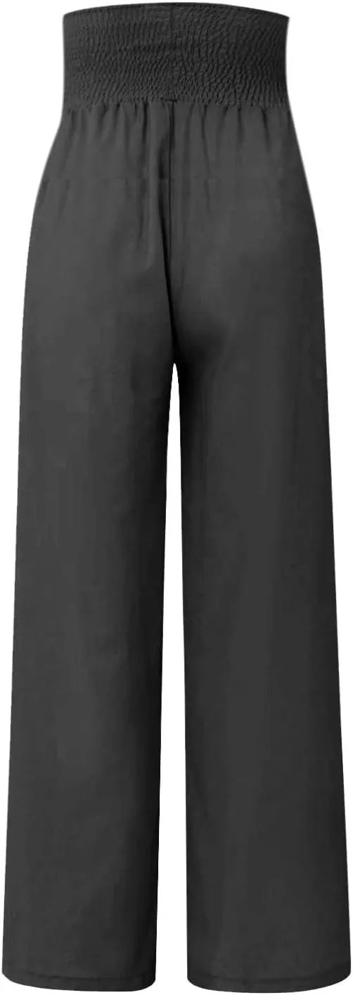 ADHOWBEW Women Linen Pants High Waisted Work Casual Lounge Plus Size Cotton Stretch Dressy Petite Flowy Palazzo Pants