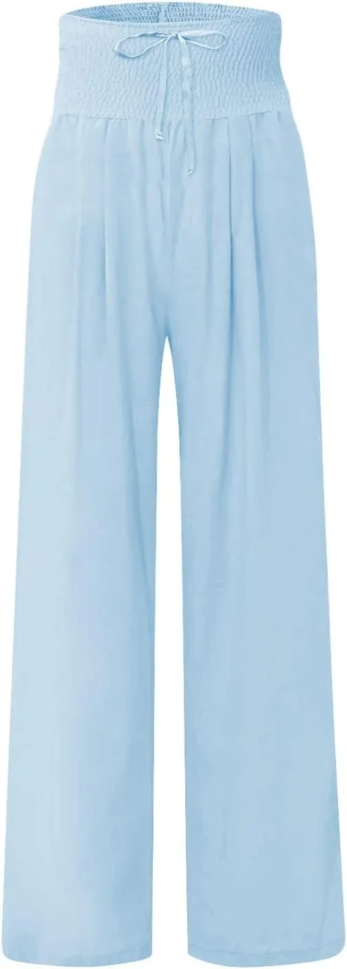 ADHOWBEW Women Linen Pants High Waisted Work Casual Lounge Plus Size Cotton Stretch Dressy Petite Flowy Palazzo Pants