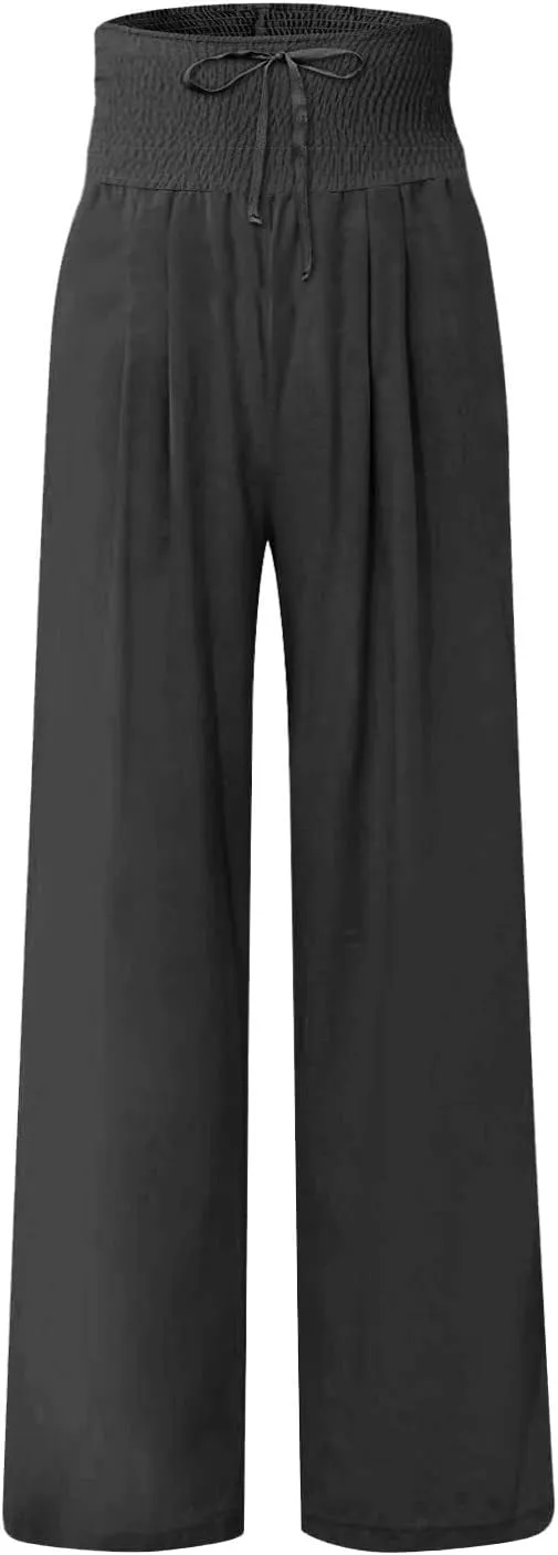 ADHOWBEW Women Linen Pants High Waisted Work Casual Lounge Plus Size Cotton Stretch Dressy Petite Flowy Palazzo Pants