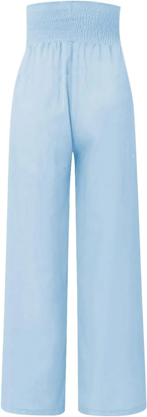 ADHOWBEW Women Linen Pants High Waisted Work Casual Lounge Plus Size Cotton Stretch Dressy Petite Flowy Palazzo Pants
