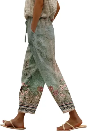 ADHOWBEW Women Linen Pants Plus Size Petite Dressy Cotton Stretch Work Casual Flowy High Waisted Lounge Pants