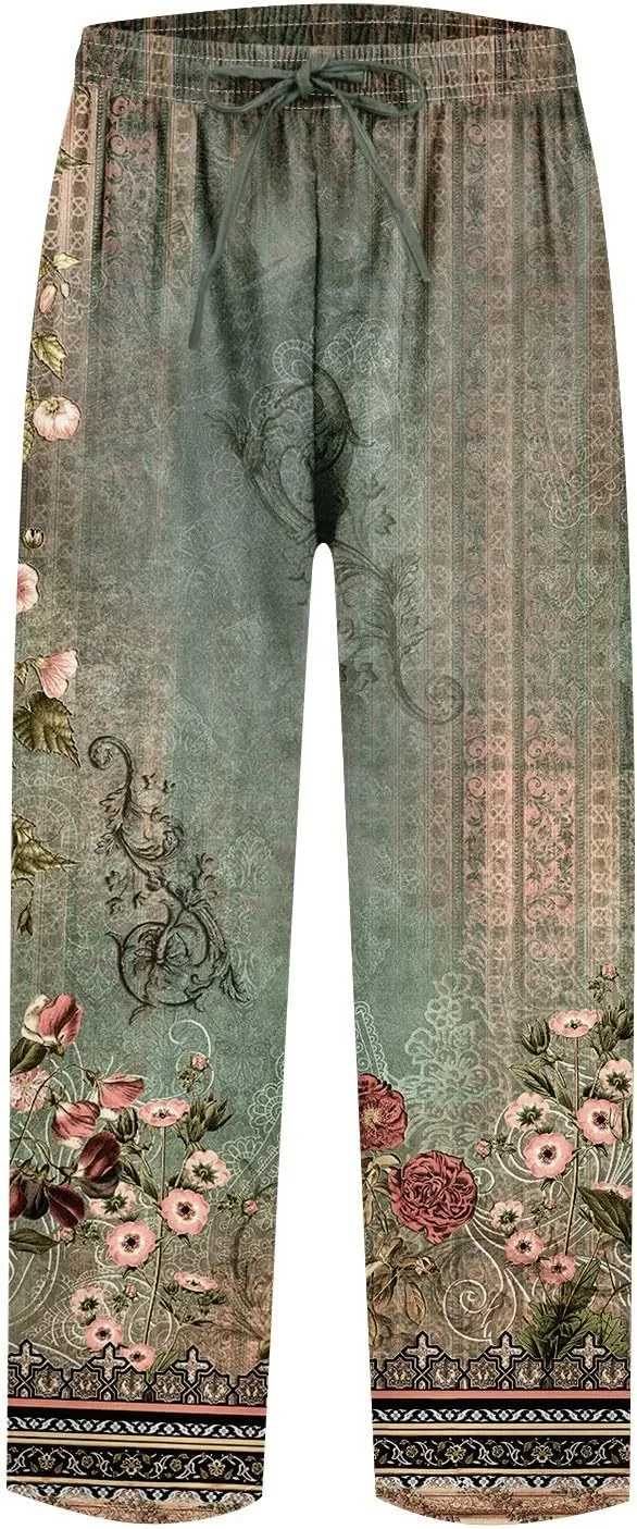 ADHOWBEW Women Linen Pants Plus Size Petite Dressy Cotton Stretch Work Casual Flowy High Waisted Lounge Pants