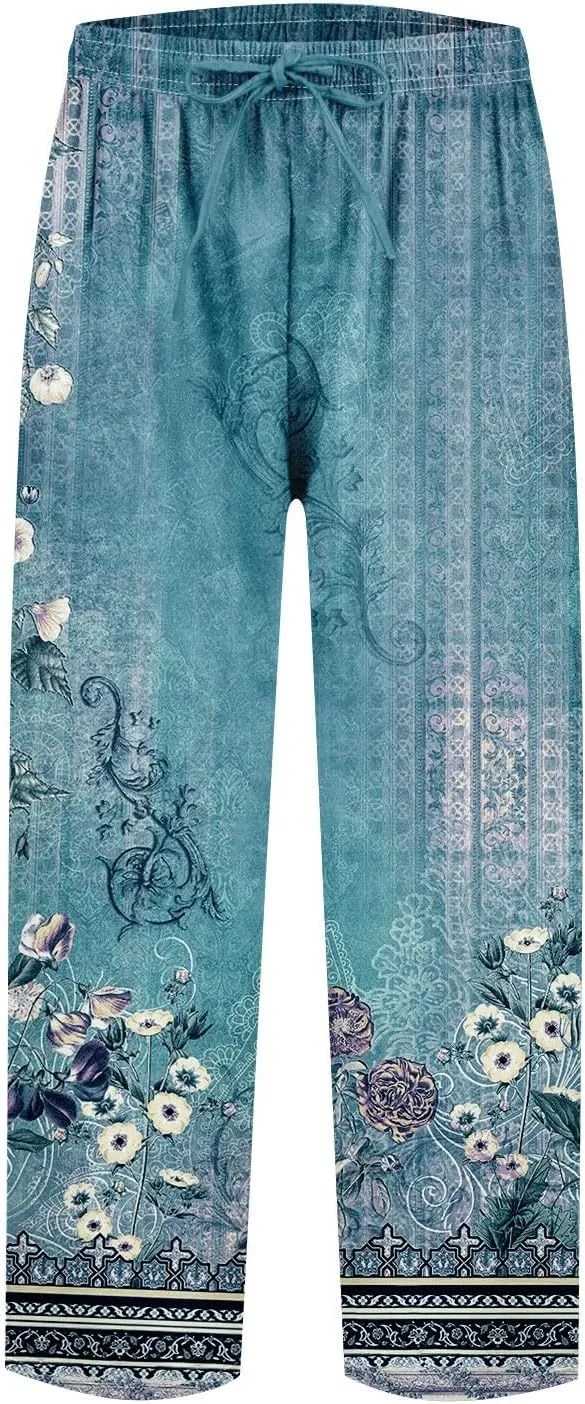 ADHOWBEW Women Linen Pants Plus Size Petite Dressy Cotton Stretch Work Casual Flowy High Waisted Lounge Pants