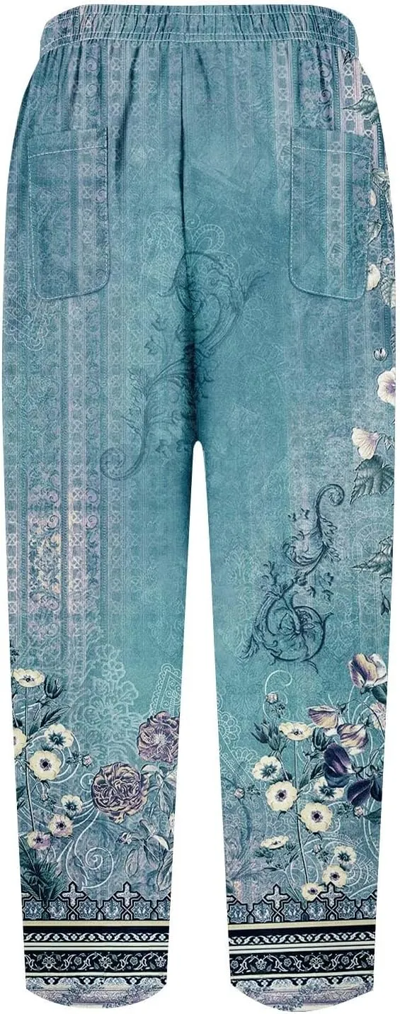 ADHOWBEW Women Linen Pants Plus Size Petite Dressy Cotton Stretch Work Casual Flowy High Waisted Lounge Pants