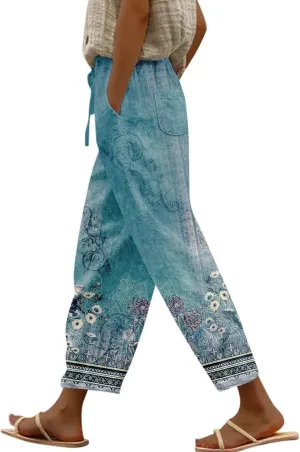 ADHOWBEW Women Linen Pants Plus Size Petite Dressy Cotton Stretch Work Casual Flowy High Waisted Lounge Pants