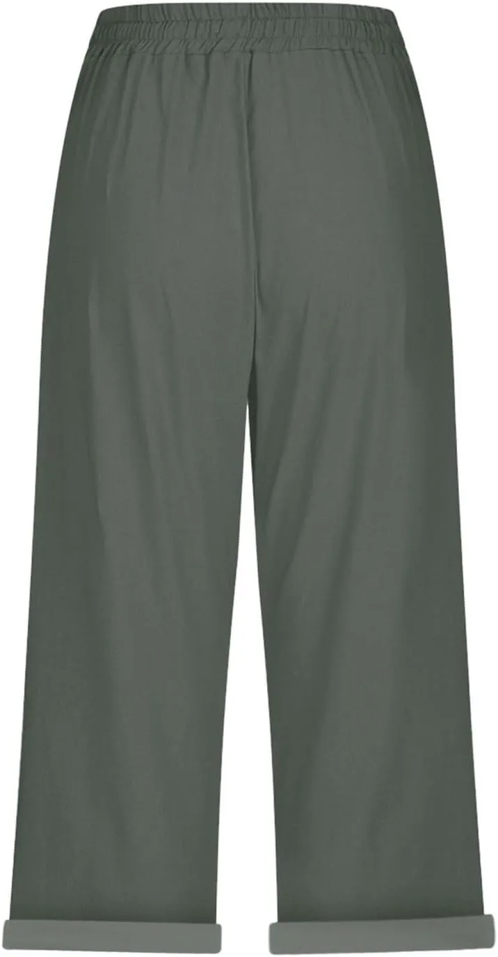 ADHOWBEW Women Linen Pants Work Dressy Stretch Plus Size Petite High Waisted Lounge Casual Flowy Cotton Pants