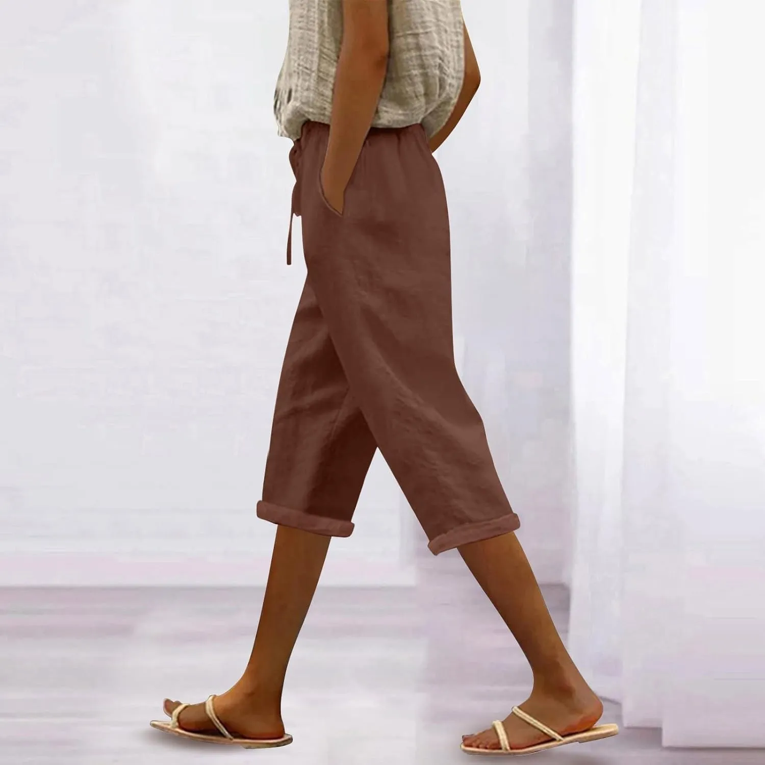 ADHOWBEW Women Linen Pants Work Dressy Stretch Plus Size Petite High Waisted Lounge Casual Flowy Cotton Pants