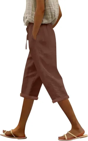 ADHOWBEW Women Linen Pants Work Dressy Stretch Plus Size Petite High Waisted Lounge Casual Flowy Cotton Pants