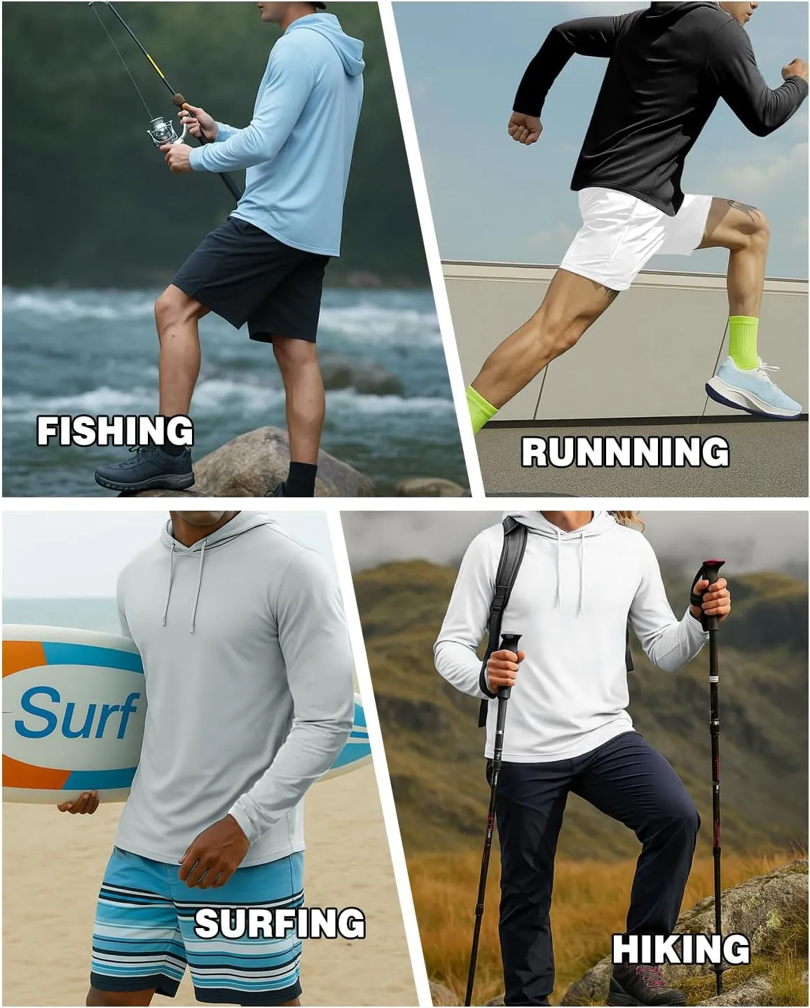 AIMPACT Men's Sun Protection Shirts UV SPF UPF 50  Long Short Sleeve Hoodie Rash Guard Fishing Swimming Shirt Lightweight