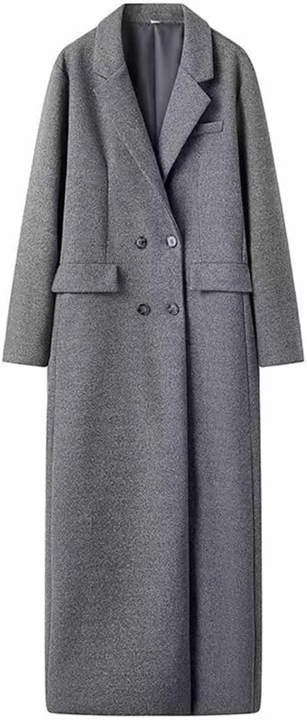 Akklian Women's Dress Coat Turndown Collar Belted Peacoat Trench Coats Trendy Wool Blend Jacket Overcoat Fall Winter 2024