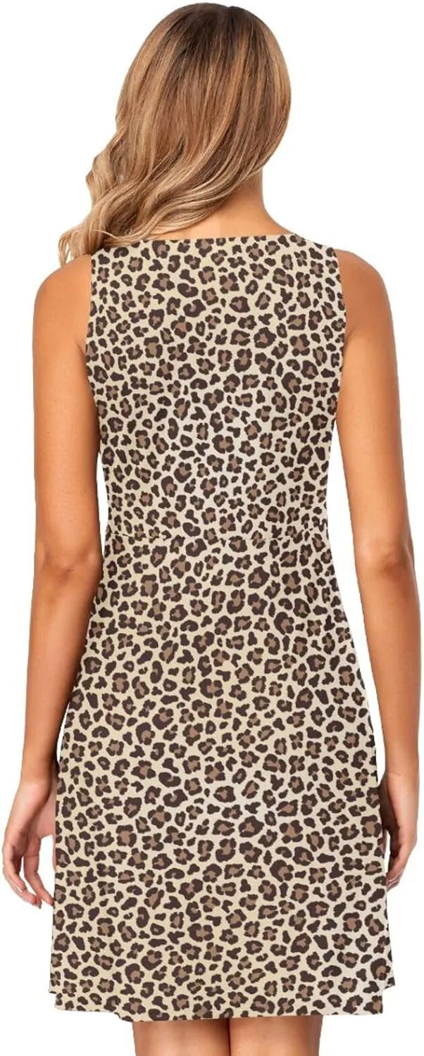 ALAZA Summer Dress Leopard Cheetah Print Animal Gemoetric Sun Dresses Sleeveless w/Pockets