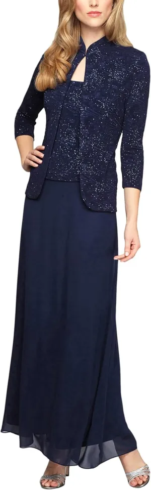 Alex Evenings Women's Long Dress with Mandarin Neckline Jacket (Regular Petite Plus)