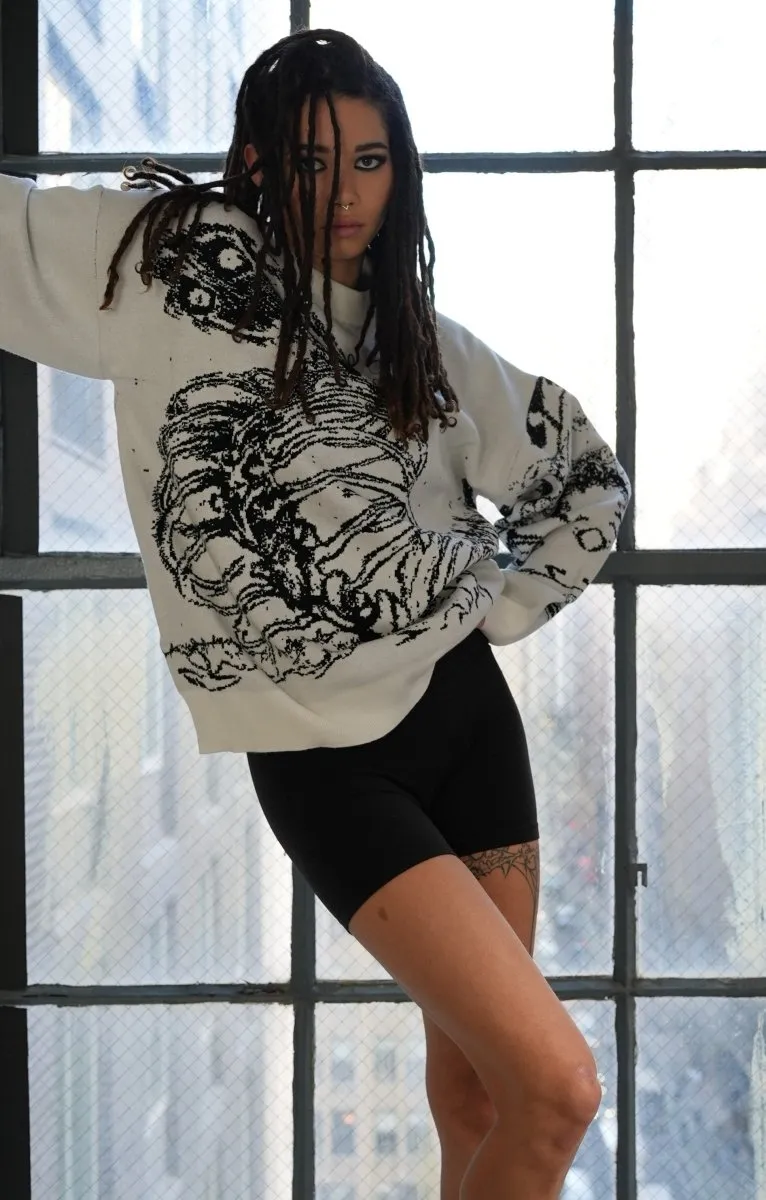 Alien skeleton knitted sweater, jacquard sweater, y2k anime design, harajuku fashion