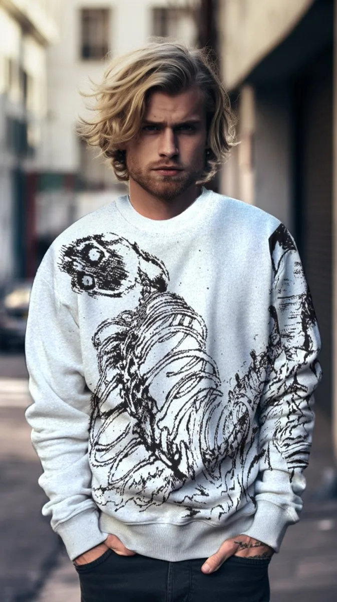 Alien skeleton knitted sweater, jacquard sweater, y2k anime design, harajuku fashion