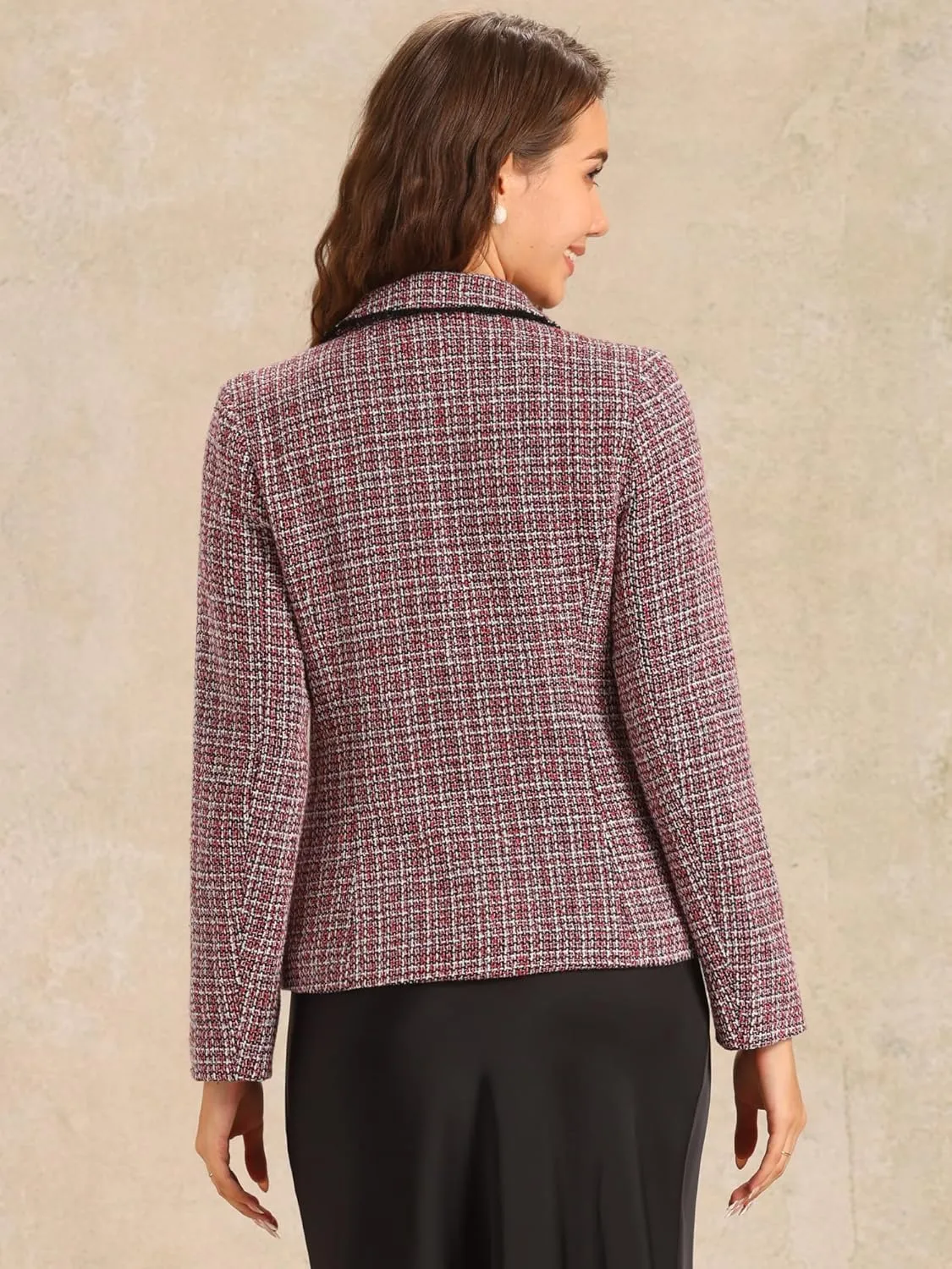 Allegra K Tweed Blazer for Women's Notch Lapel Long Sleeve 2024 Fall Elegant Business Casual Jacket