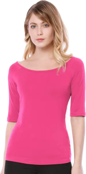 Allegra K Women's Half Sleeves Scoop Neck Fitted Layering Top Soft T-Shirt