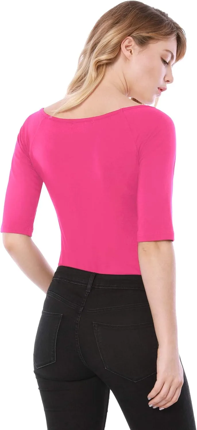 Allegra K Women's Half Sleeves Scoop Neck Fitted Layering Top Soft T-Shirt