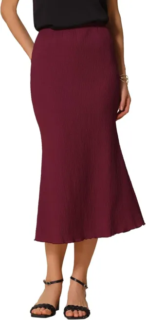Allegra K Women's Texture Stretchy Bodycon Mermaid Skirt Lettuce Hem Elastic High Waist Maxi Skirts