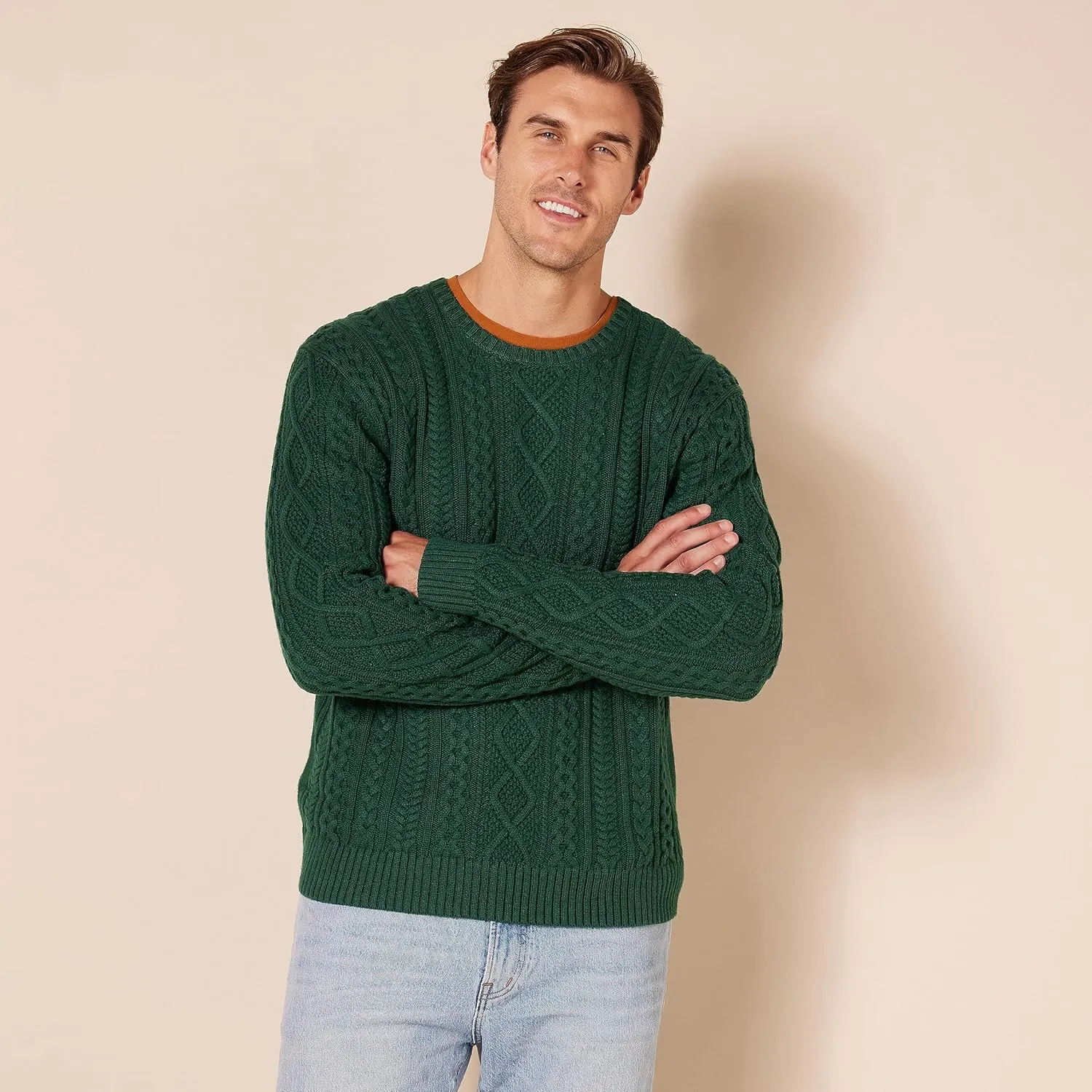 Amazon Essentials Men's Long-Sleeve 100% Cotton Fisherman Cable Crewneck Sweater